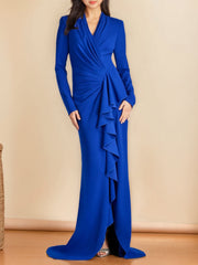 Floor-Length V-Neck Trumpet Mother of the Bride Dress with Mermaid Silhouette and Side Split