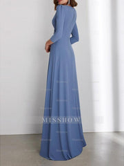 Floor-Length V-Neck Wedding Guest Dress with 3/4 Sleeves and Criss-Cross Ruching