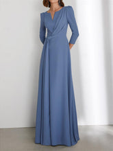 Floor-Length V-Neck Wedding Guest Dress with 3/4 Sleeves and Criss-Cross Ruching