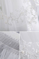 Floral Cute Tulle Lace Cut Edge 1.5*1.1M Wedding Veils with Appliques Sequined