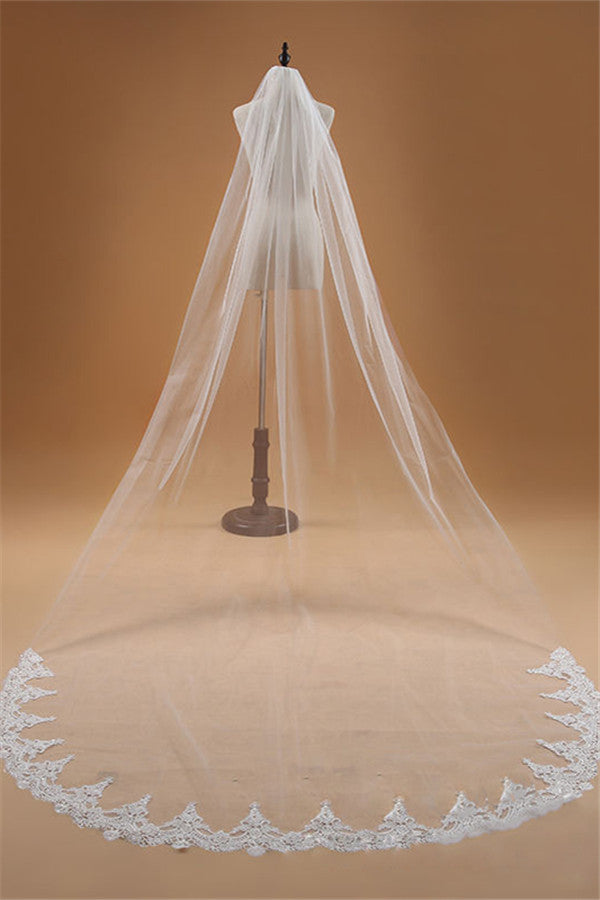 Floral Elegant Tulle Lace Applique Edge 3*1.5M Wedding Veils with Comb
