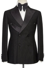 Formal Black Double-Breasted Peaked Lapel Prom Suit