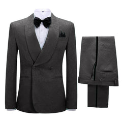 Formal Black Jacquard Shawl Collar Double Breasted Groom's Suit