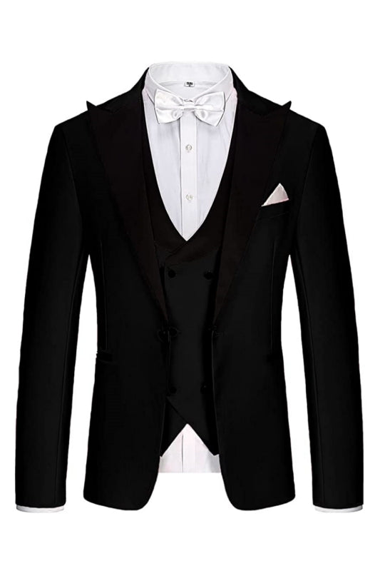 Formal Black Peak Lapel Men's Business Suit