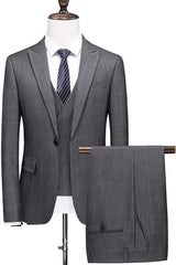 Formal Black Plaid Three-Piece Peaked Lapel Men's Business Suit