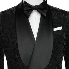 Formal Black Shawl Collar Double Breasted Jacquard Groom's Wedding Suit