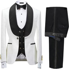 Formal Black Shawl Collar Three-Piece Jacquard Groom's Suit