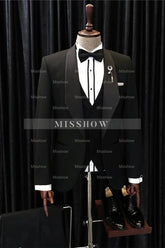 Formal Black Shawl Lapel Three-Piece Suit for Men