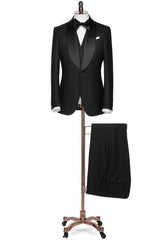 Formal Black Shawl Lapel Three-Piece Suit for Weddings