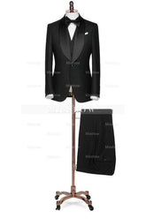 Formal Black Shawl Lapel Three-Piece Suit for Weddings