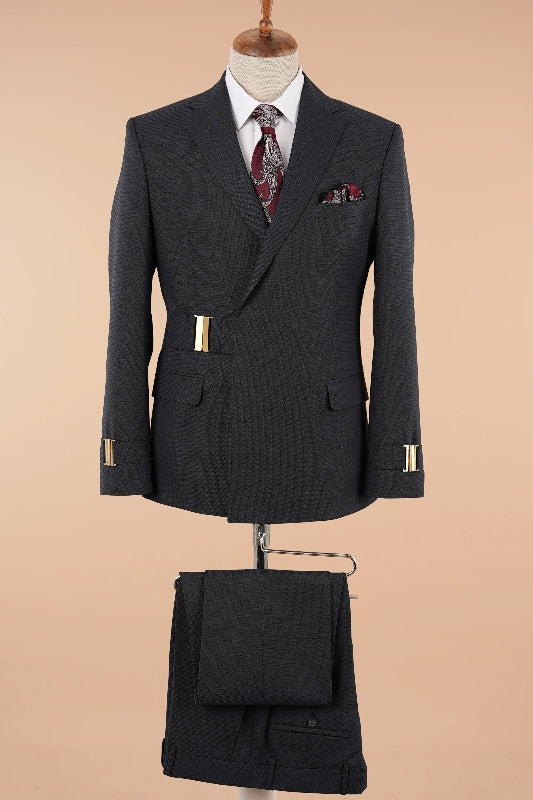 Formal Black Slim Fit Peaked Lapel Two-Piece Prom Suit