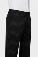 Formal Black Striped Peak Lapel Business Suit