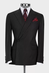 Formal Black Striped Peak Lapel Business Suit