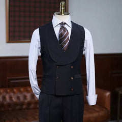 Formal Black Three-Piece Notched Lapel Business Attire