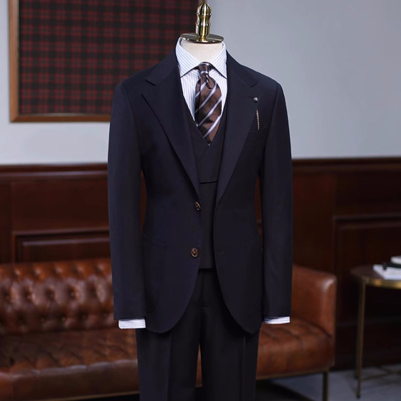 Formal Black Three-Piece Notched Lapel Business Attire