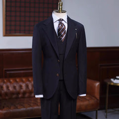 Formal Black Three-Piece Notched Lapel Business Attire