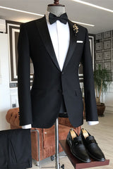 Formal Black Two-Piece Peaked Lapel Business Suit for Men