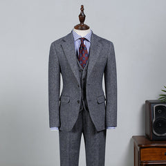 Formal Dark Gray Three Pieces Notched Lapel Slim Fit Business Suit