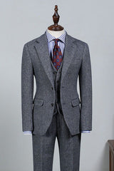 Formal Dark Gray Three Pieces Notched Lapel Slim Fit Business Suit