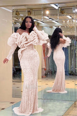 Formal Dress Purple Bubble Sleeves Long Strapless Sequins Beading