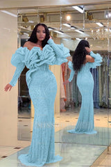 Formal Dress Purple Bubble Sleeves Long Strapless Sequins Beading