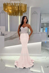 Formal Dress Satin Gold Sweetheart Sleeveless Strapless With Rhinstone Mermaid