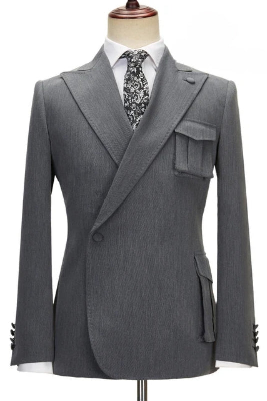 Formal Gray Peak Lapel Custom Prom Suit