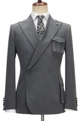 Formal Gray Peak Lapel Custom Prom Suit