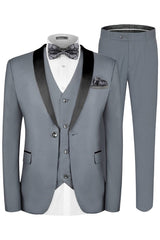 Formal Gray Three-Piece Shawl Collar Groom's Suit
