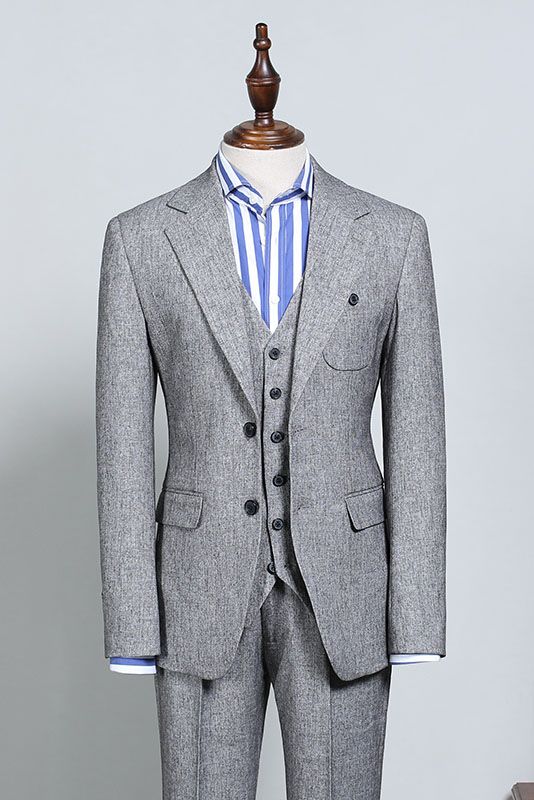 Formal Gray Two Flaps Slim Fit Tailored Business Suit