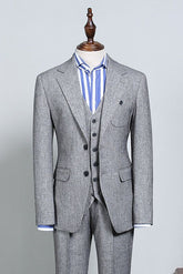 Formal Gray Two Flaps Slim Fit Tailored Business Suit
