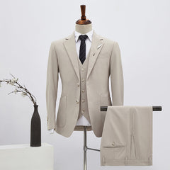 Formal Light Khaki Three Pieces Slim Fit Men’s Business Suit