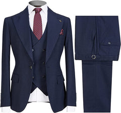 Formal Navy Blue Three-Piece Peaked Lapel Business Suit for Men