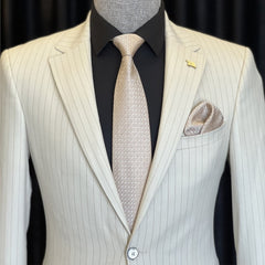 Formal White Notch Lapel Striped Men's Business Suit