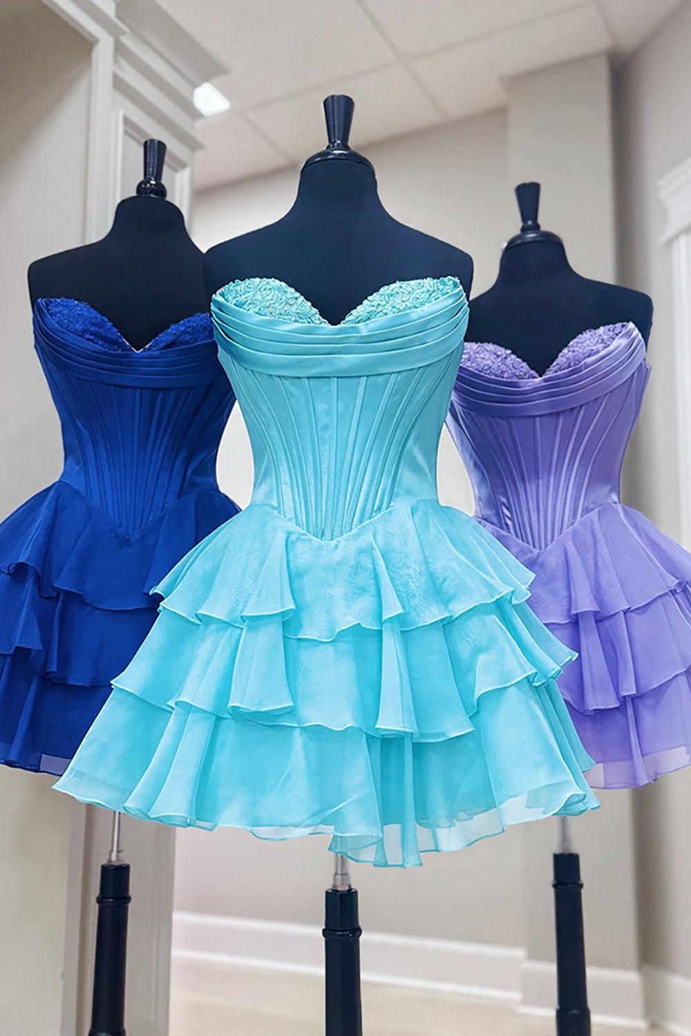 Fuchsia A Line Sweetheart Short Corset Homecoming Dress with Ruffles
