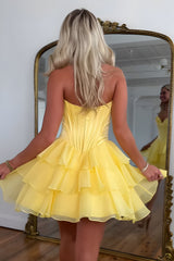 Fuchsia A Line Sweetheart Short Corset Homecoming Dress with Ruffles