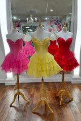 Fuchsia A Line Sweetheart Short Corset Homecoming Dress with Ruffles