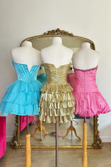Fuchsia A Line Sweetheart Short Corset Homecoming Dress with Ruffles
