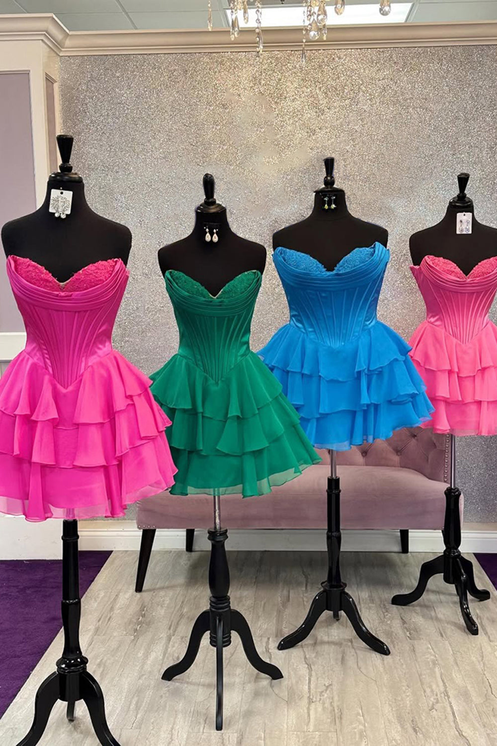 Fuchsia A Line Sweetheart Short Corset Homecoming Dress with Ruffles