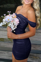 Fuchsia Bodycon Off the Shoulder Ruched Mini Party Dress