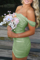 Fuchsia Bodycon Off the Shoulder Ruched Mini Party Dress