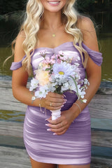 Fuchsia Bodycon Off the Shoulder Ruched Mini Party Dress