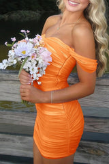 Fuchsia Bodycon Off the Shoulder Ruched Mini Party Dress