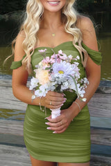 Fuchsia Bodycon Off the Shoulder Ruched Mini Party Dress