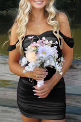 Fuchsia Bodycon Off the Shoulder Ruched Mini Party Dress