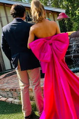 Hot pink strapless bow bodycon homecoming dress