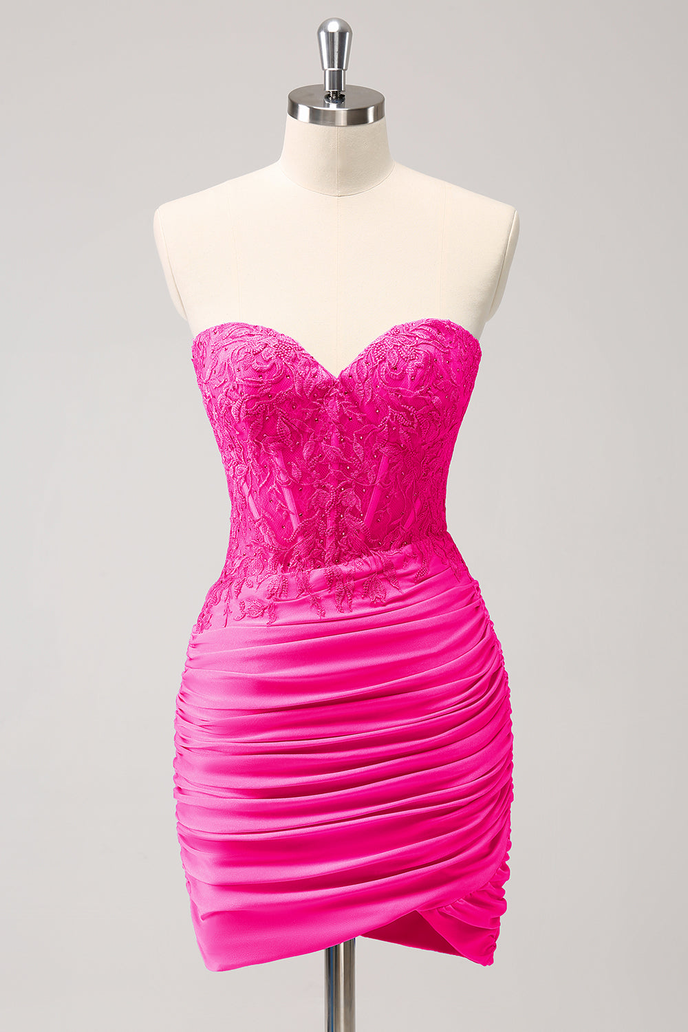 Fuchsia Sweetheart Tight Corset Homecoming Dress with Beading