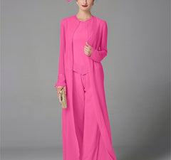 Chiffon Long Sleeves Mother Of The Bride Pantsuits With Jacket Sequins