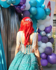 Funky Jade V-Neck Sleeveless High-Low Prom Dress with Rhinestones