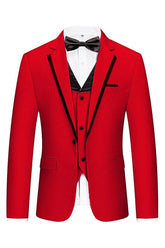 Gaie Stylish Red Notched Lapel Three-Piece Men's Prom Suit